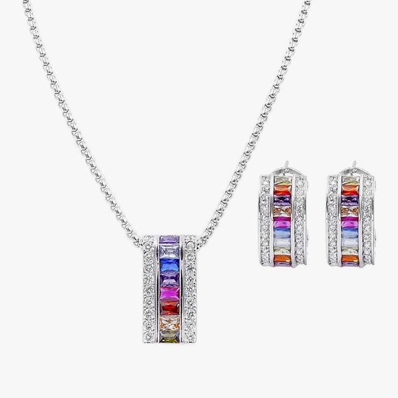 NEW Multicolor AAA CZ Necklace & Earrings Jewelry Set